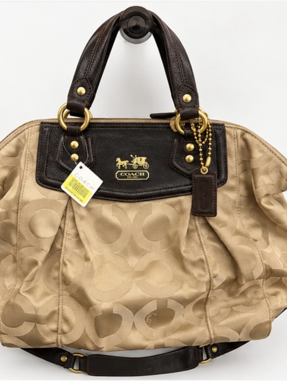 NWT Coach Beige & Dark Brown Signature Satchel